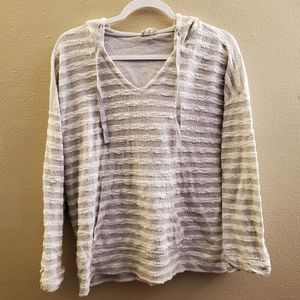 Soft Joie Striped Gray White V-neck Knit Long Sleeve Hoodie Sweater Size…
